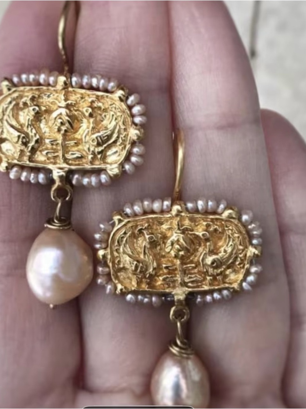 Gold-Tone Pearl Drop Earrings with Pearls